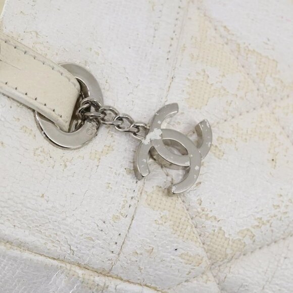 CHANEL Paris Biarritz MM Tote Bag Coated Canvas White Silver CC Auth - Picture 9 of 15